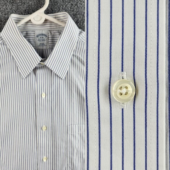 Brooks Brothers Non-Iron Blue 16 36 Cotton Point Slim Striped Shirt Button Up - Picture 1 of 16